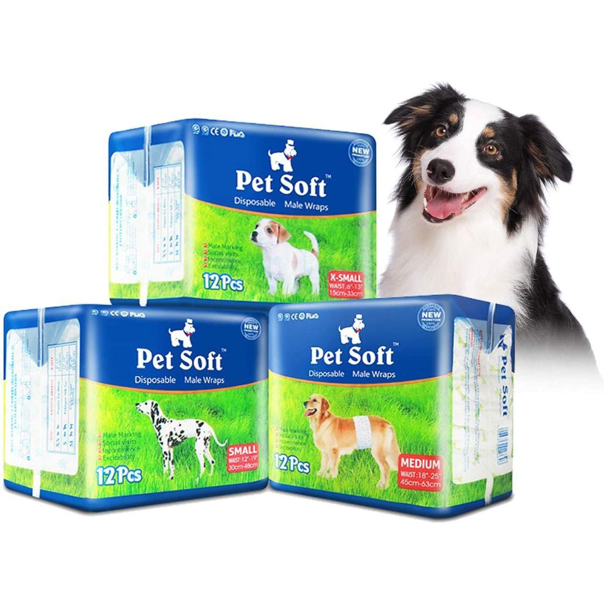 Pet Soft ペット ソフト 使い捨て オス 犬用ラップ - オス犬用おむつ 子犬用おむつ 72枚 Mサイズ