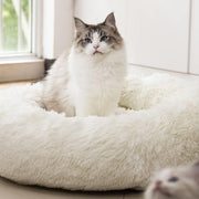 Raimaiso (ライマイソ) 抗不安 円形 ふわふわ フェイクファー 暖かい 洗濯可能 犬用ベッド&猫用ベッド オリジナルベッド 小型中大型ペット用 (20インチ/24インチ/27インチ) (27インチ、ホワイト)