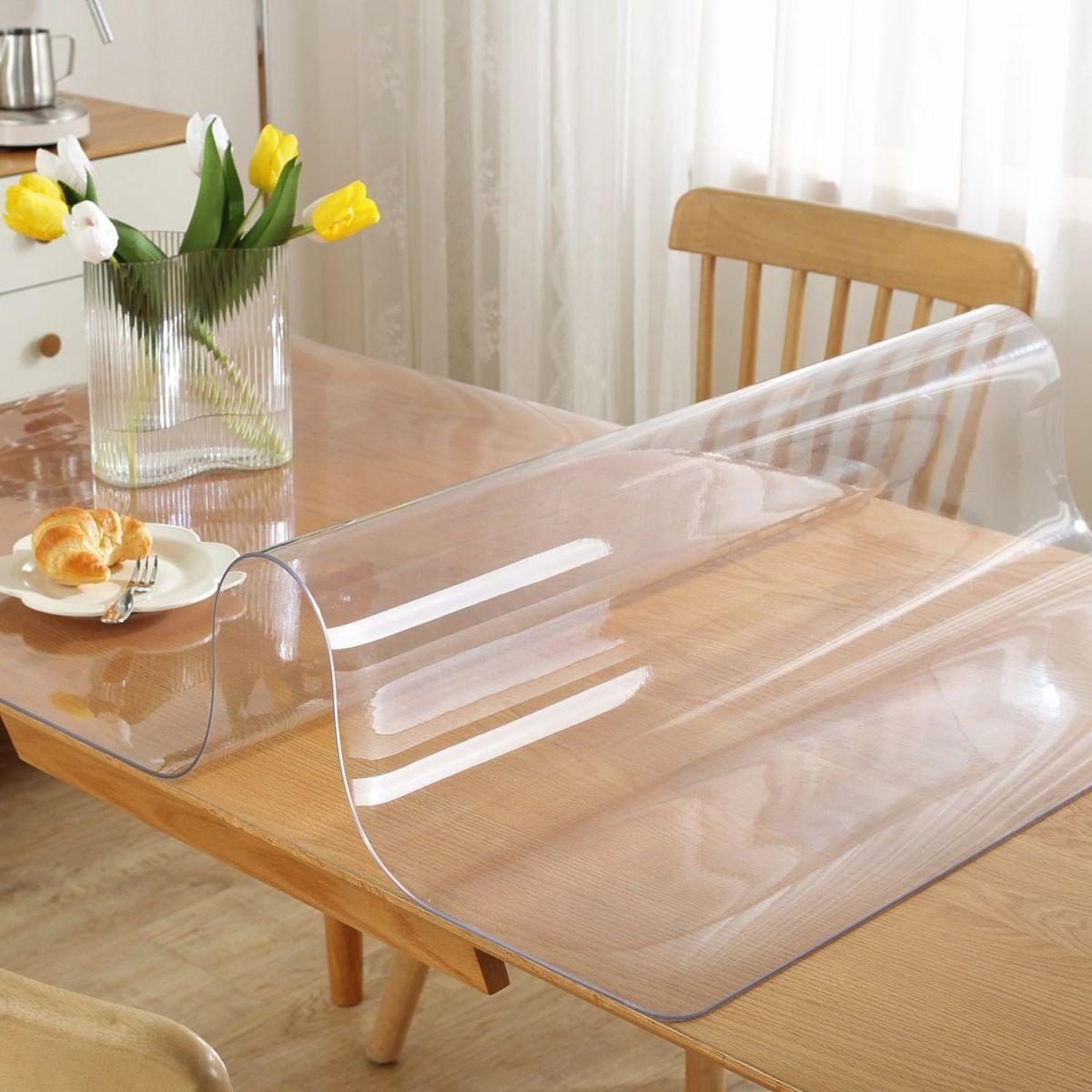 OstepDecor テーブルクロス 透明 テーブルカバー 85 x 165cm 厚さ1.5mm PVC製 テーブルクロス ビニール 透明?布, 防塵・防水・耐久・耐熱 矩形サイズ選択可能,カスタマイズ可能