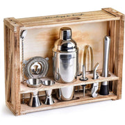 Mixology Bartender Kit: 11-Piece Bar Tool Set with Rustic Wood Stand - Perfect Home Bartending Kit and Cocktail Shaker