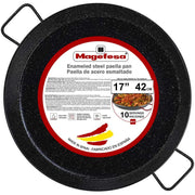 MAGEFESA? エナメル - パエリアパン 17インチ - 42cm 10人分 エナメルスチール製 ディンプル付き 抵抗と軽さ 屋外での調理に最適 バレンシアパエリアを調理する