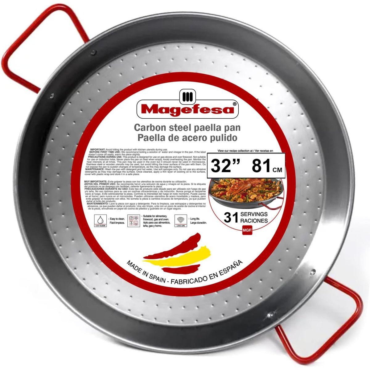 MAGEFESA? カーボンパエリアパン 32インチ - 81cm 31食分 炭素鋼製 抵抗と軽さを向上させるディンプル付き 屋外での調理に最適 バレンシアパエリアを調理する