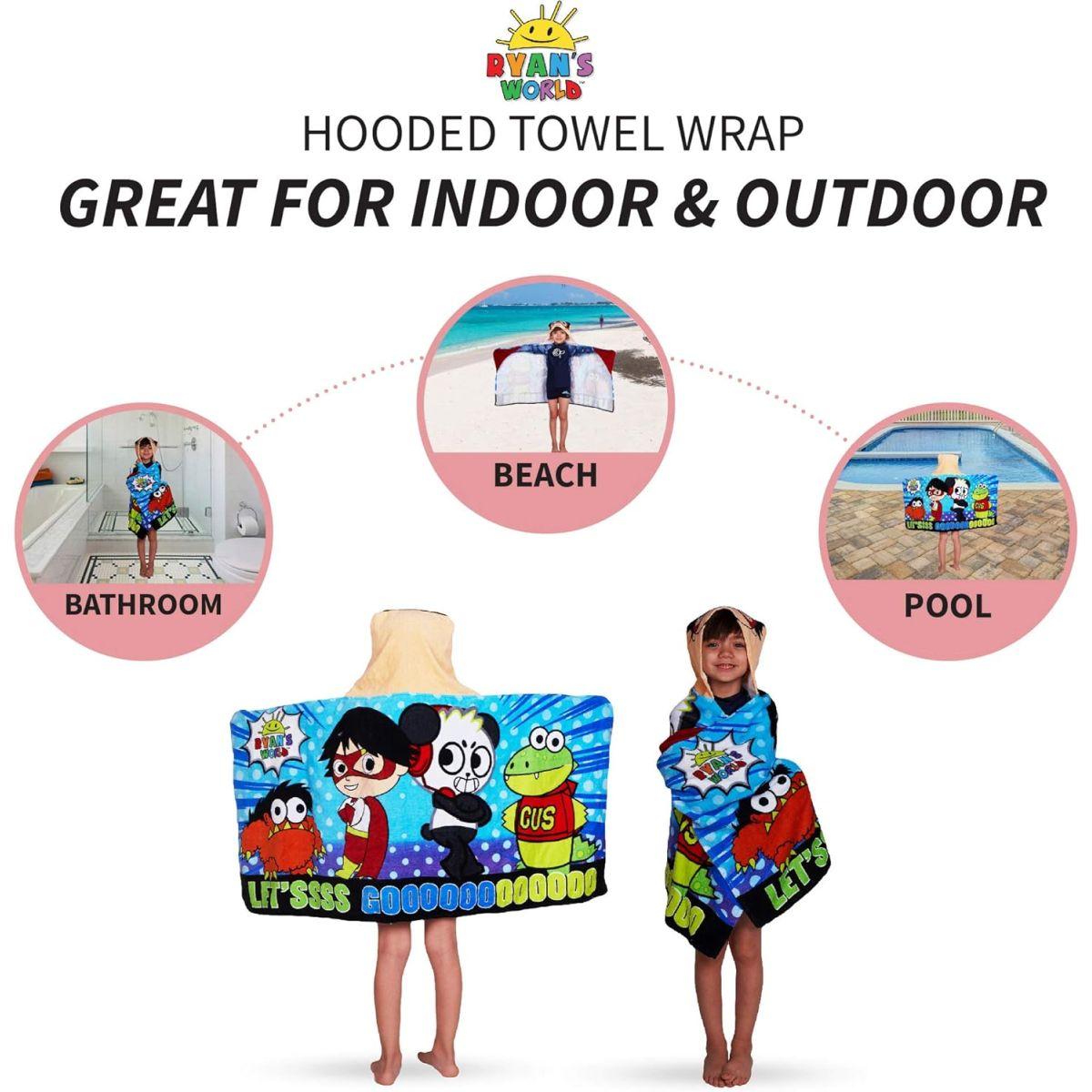 Franco Kids Bath and Beach ソフトコットンテリーフード付きタオルラップ 24インチ x 50インチ Ryan's World