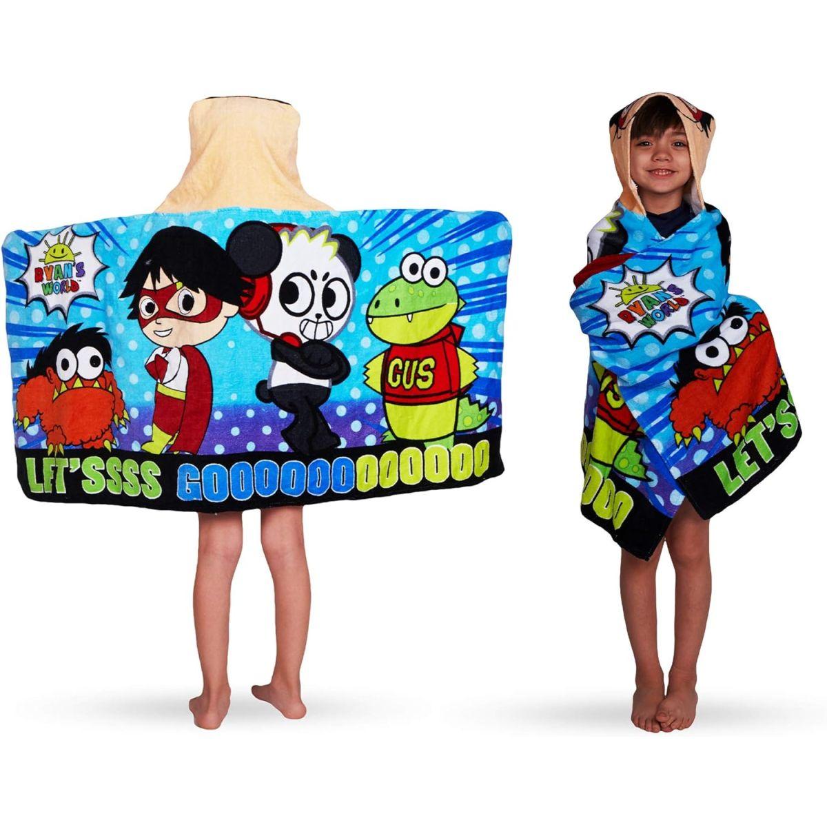 Franco Kids Bath and Beach ソフトコットンテリーフード付きタオルラップ 24インチ x 50インチ Ryan's World