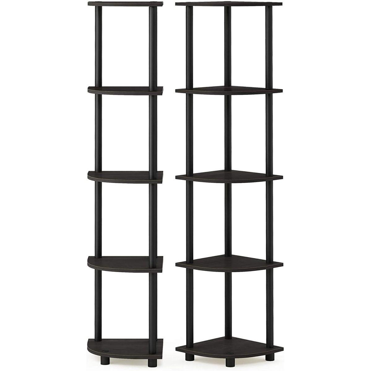 フリノ(Furinno) 5段コーナーシェルフ・コーナーラック 2台セット 高さ146.6×幅29.5×奥行29.5cm Turn-N-Tube カラー:エスプレッソ/ブラック ?2-99811EX/BK