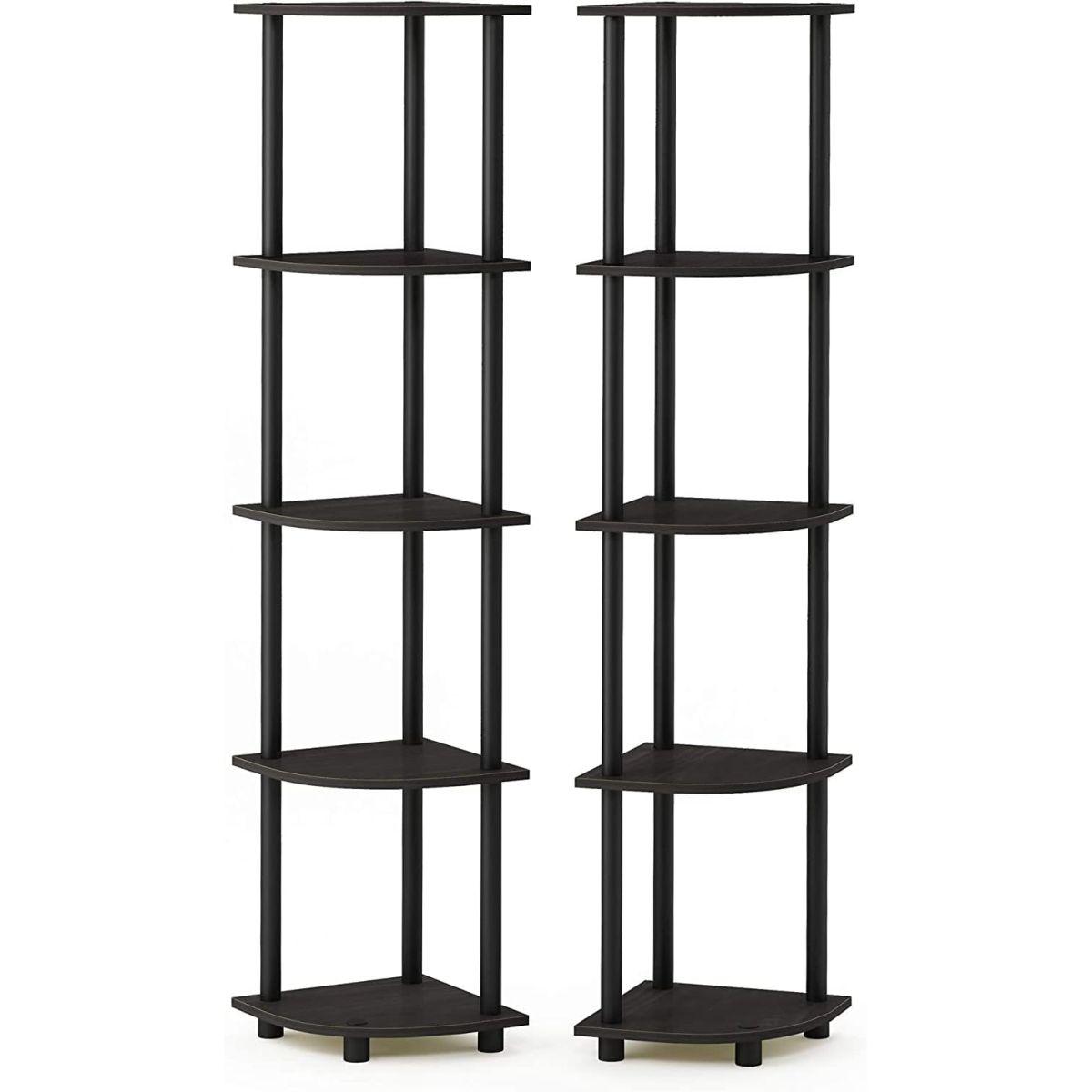 フリノ(Furinno) 5段コーナーシェルフ・コーナーラック 2台セット 高さ146.6×幅29.5×奥行29.5cm Turn-N-Tube カラー:エスプレッソ/ブラック ?2-99811EX/BK