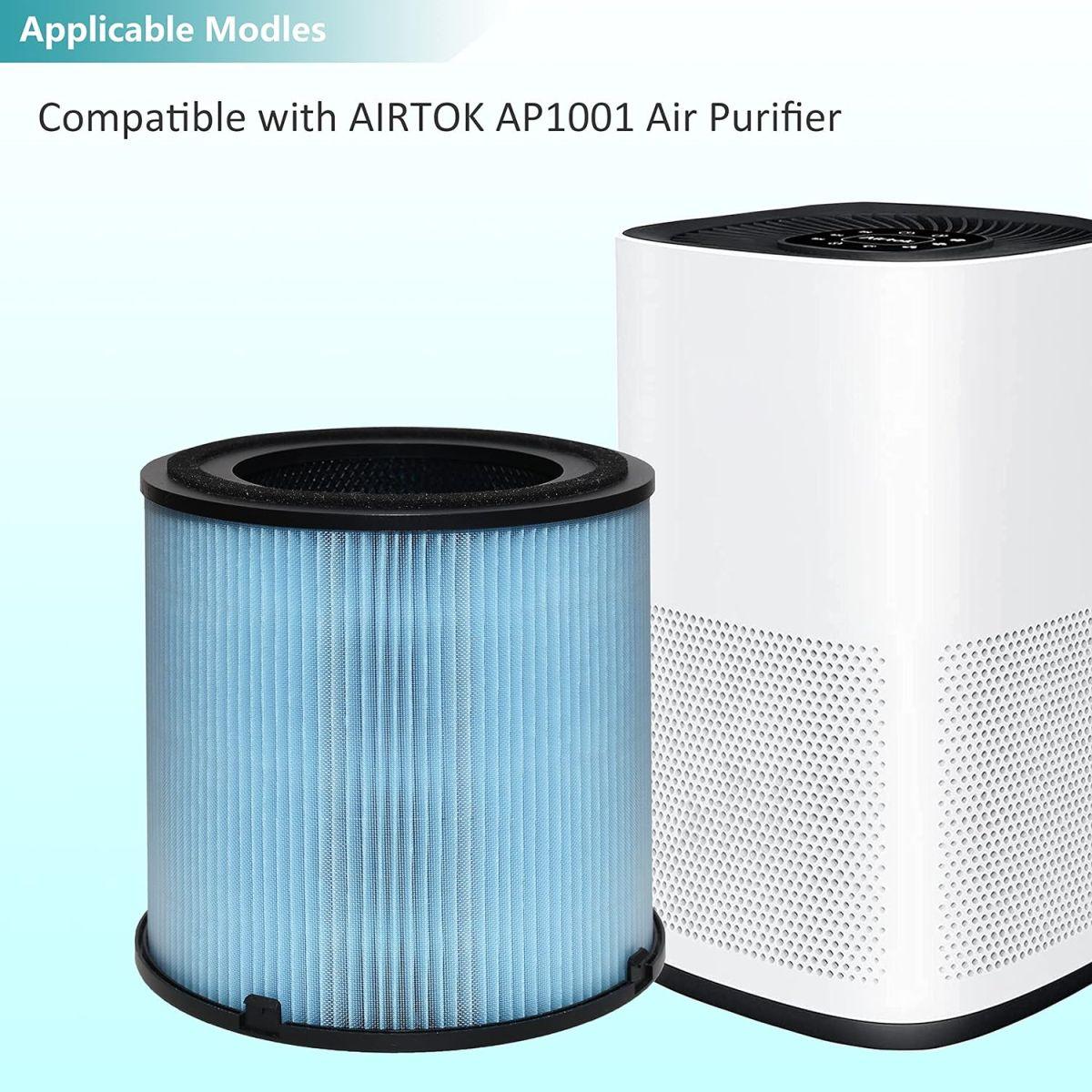 Lhari AP1001 交換用フィルター AIRTOK AP1001空気清浄機に対応 部品番号AP1001-RF 5層浄化システム H13 True HEPAフィルター 2個パック