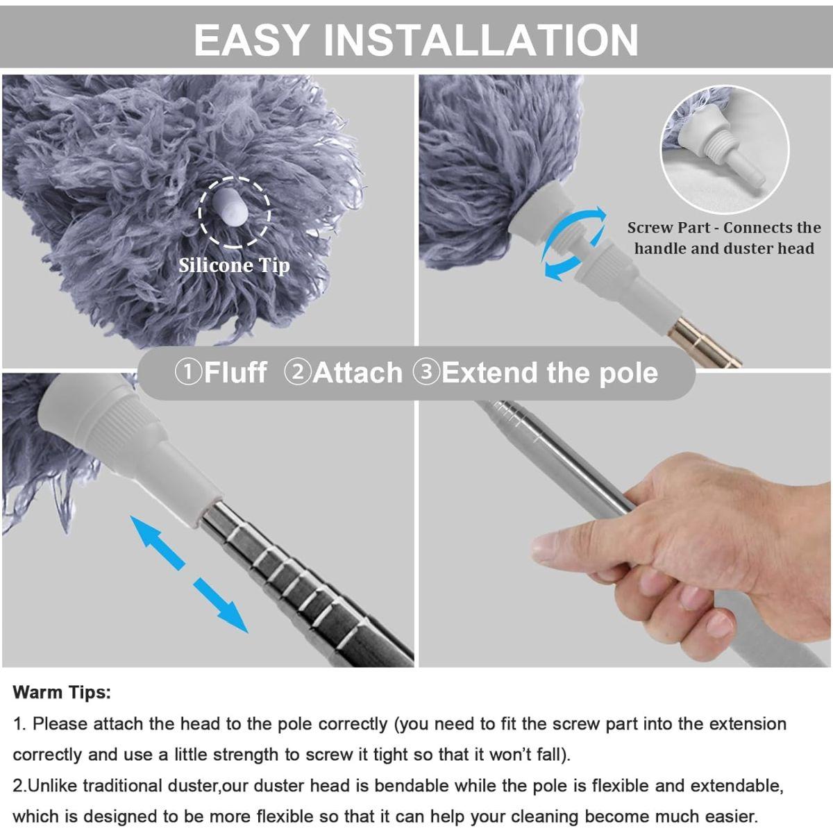 DELUX Microfiber Feather Duster Extendable Cobweb Duster with 100 inches Extra Long Pole, Bendable Head &