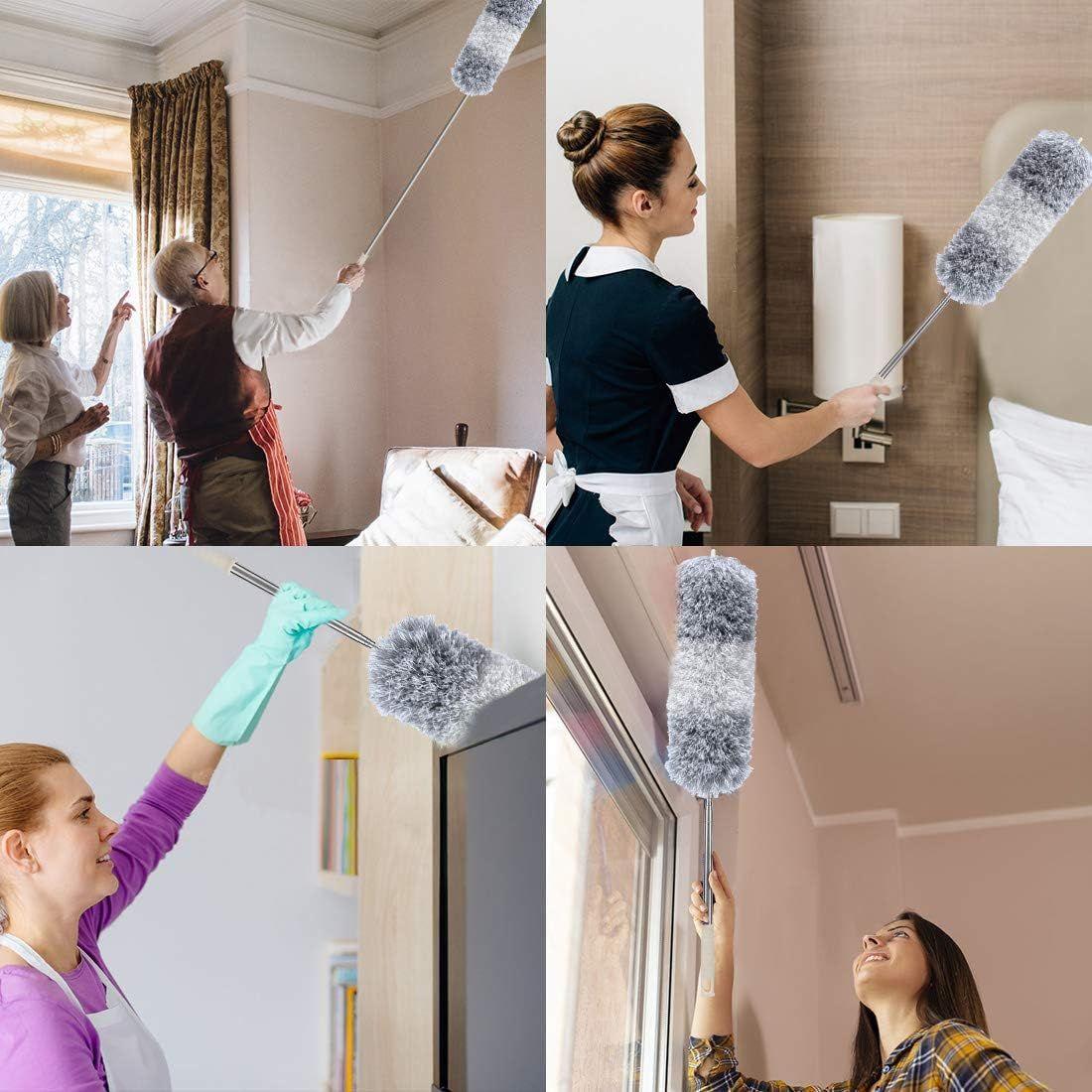 DELUX Microfiber Feather Duster Extendable Cobweb Duster with 100 inches Extra Long Pole, Bendable Head &