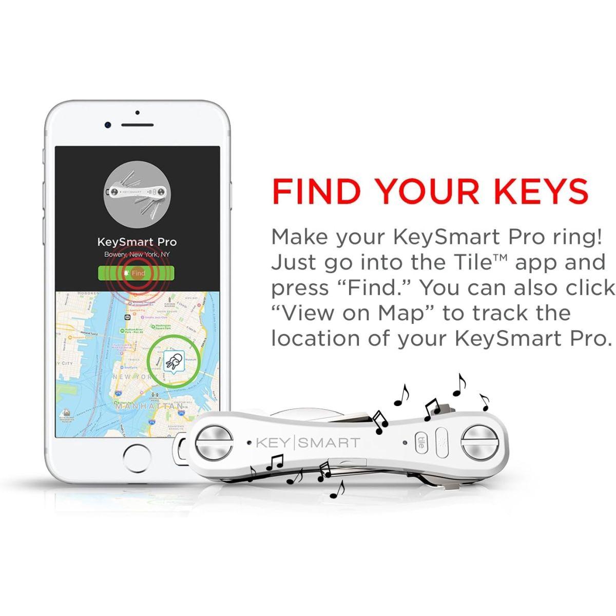 (キースマートプロ) KeySmart Pro コンパクトキーホルダー LEDライトとタイル 失くした鍵と電話をGPSで追跡するスマートテクノロジー 鍵2~10本 ホワイト