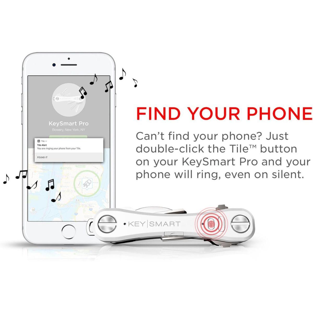 (キースマートプロ) KeySmart Pro コンパクトキーホルダー LEDライトとタイル 失くした鍵と電話をGPSで追跡するスマートテクノロジー 鍵2~10本 ホワイト