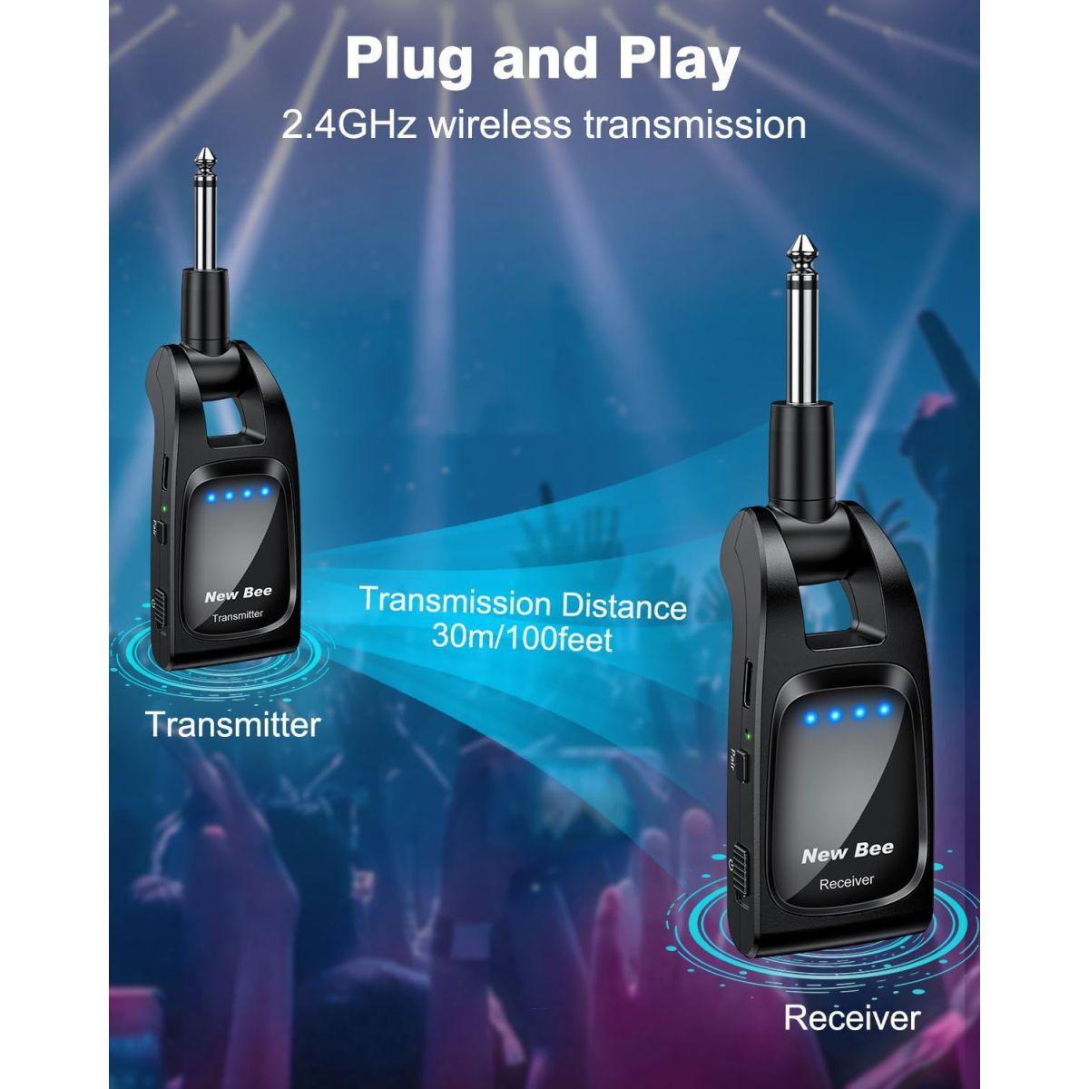 ギターワイヤレスシステム 送受信機 エレキギター プリアンプ 6.35mmプラグ ギターアンプ 2.4GHz 6チャンネル 280°回転 1対多 エレキギターアンプ Type-C充電 6時間連続使用 エレアコ エレキベースなどに対応