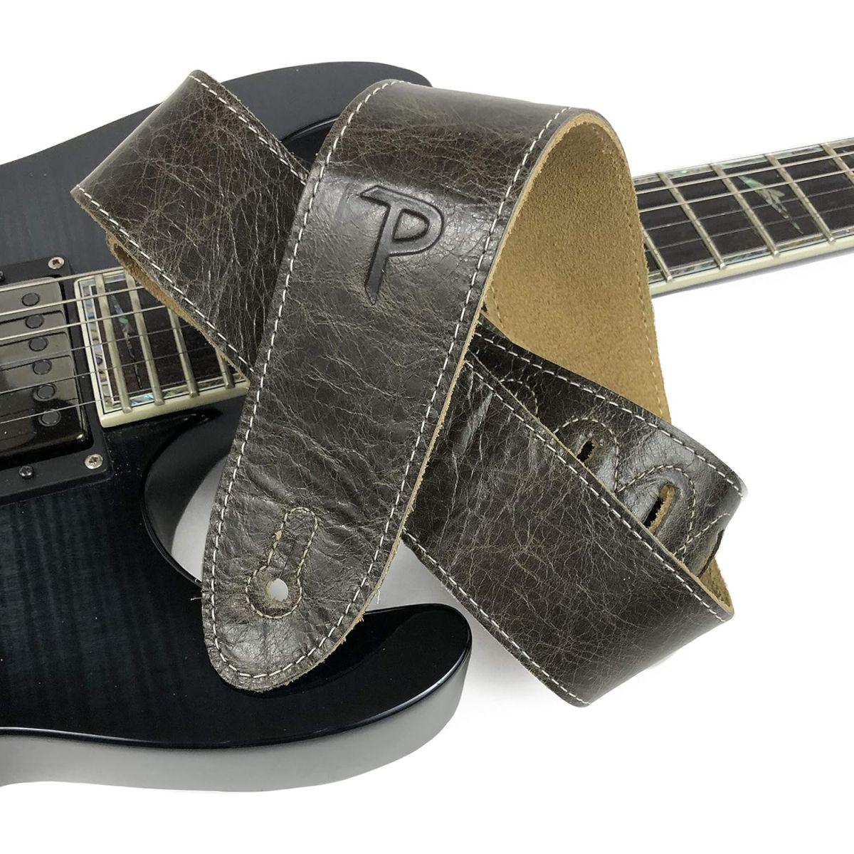 Perri’s Leathers Ltd. - ギターストラップ - 調節可能 - アコースティック/ベース/エレクトリックギター用 - カナダ製 (BM2-6697) - イタリア製レザー- ビンテージ ? ブラウン