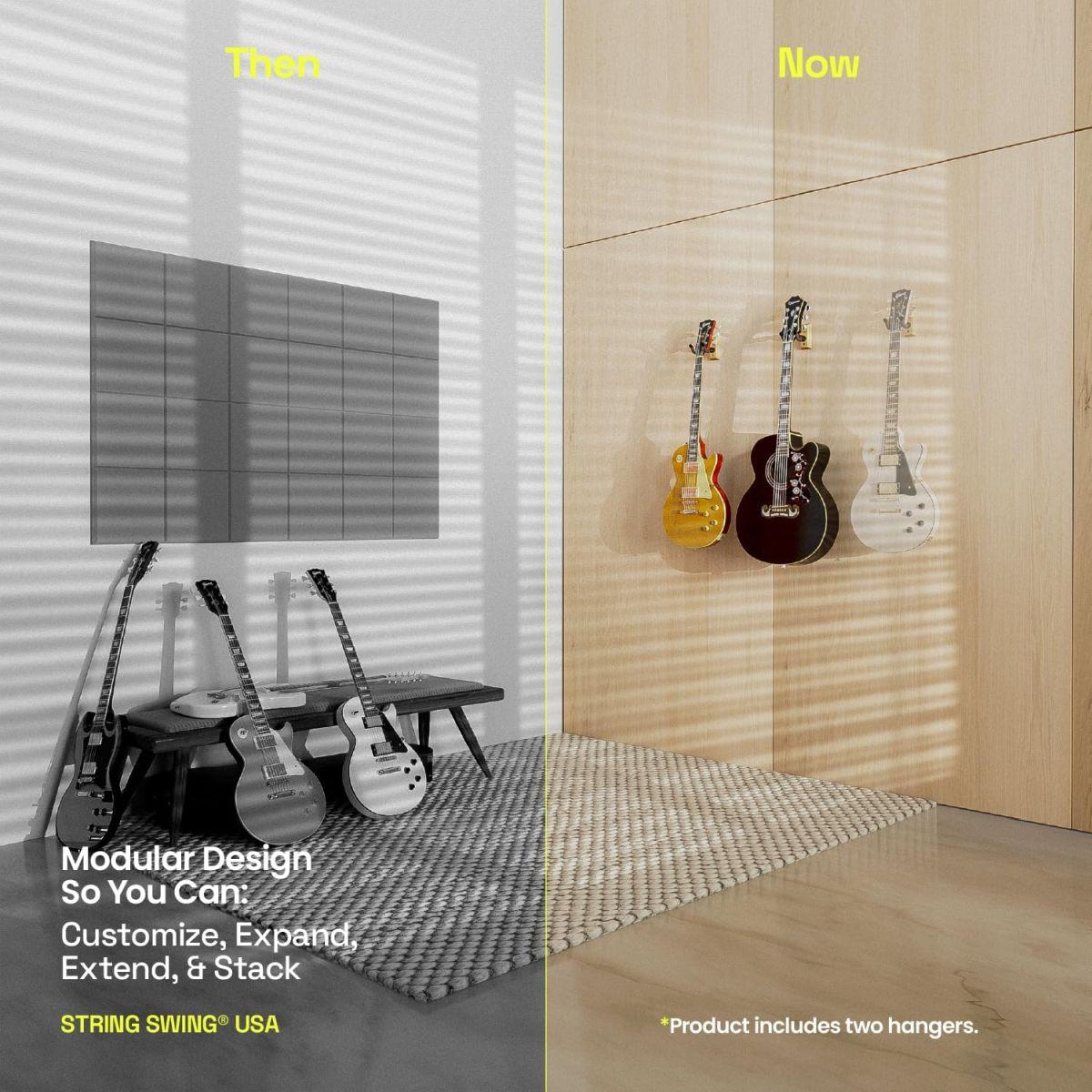 String Swing - CC01K - アコースティックギター&エレキギター用壁掛けギターハンガー&取付用ブラケットホルダー オーク - 2個入り