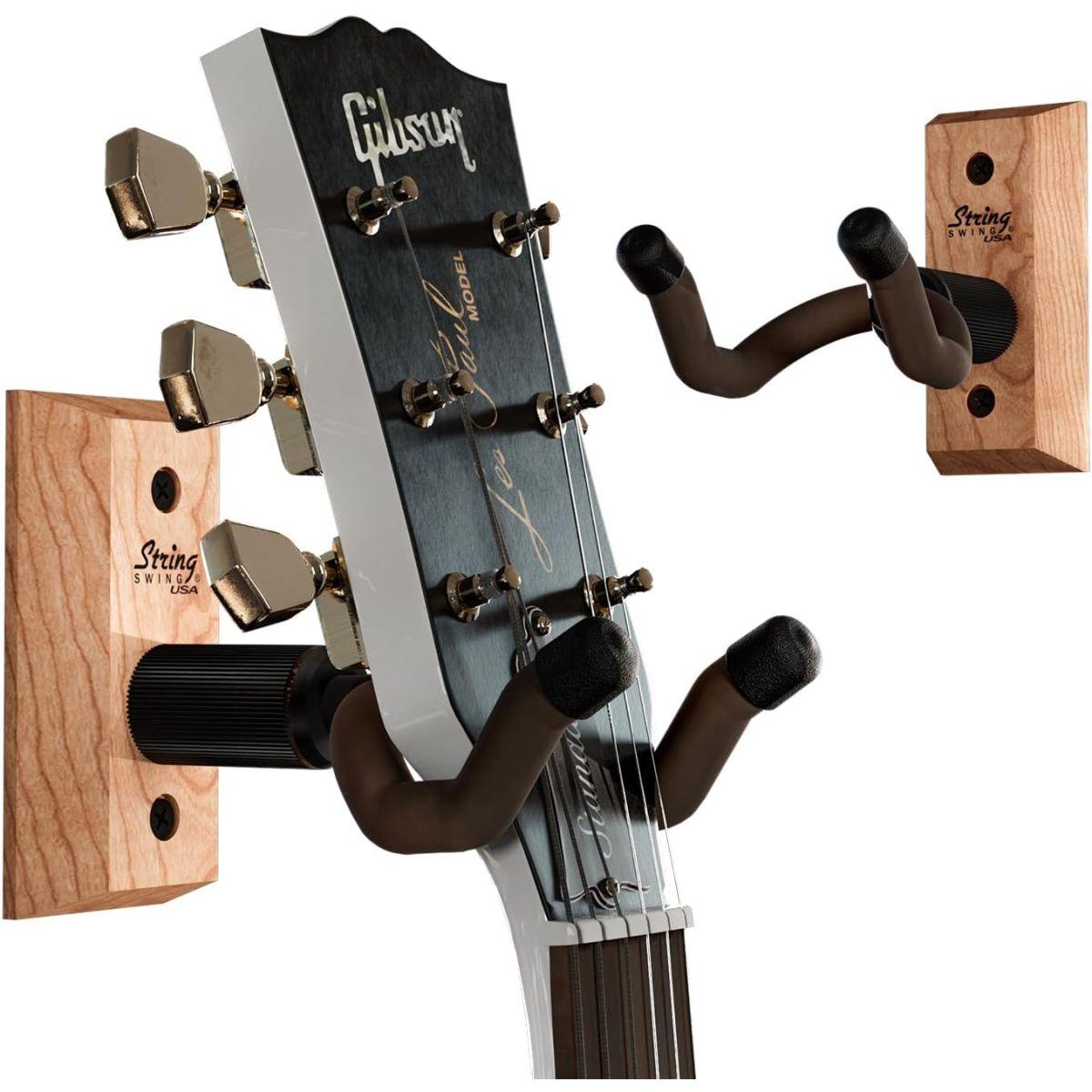 String Swing - CC01K - アコースティックギター&エレキギター用壁掛けギターハンガー&取付用ブラケットホルダー オーク - 2個入り