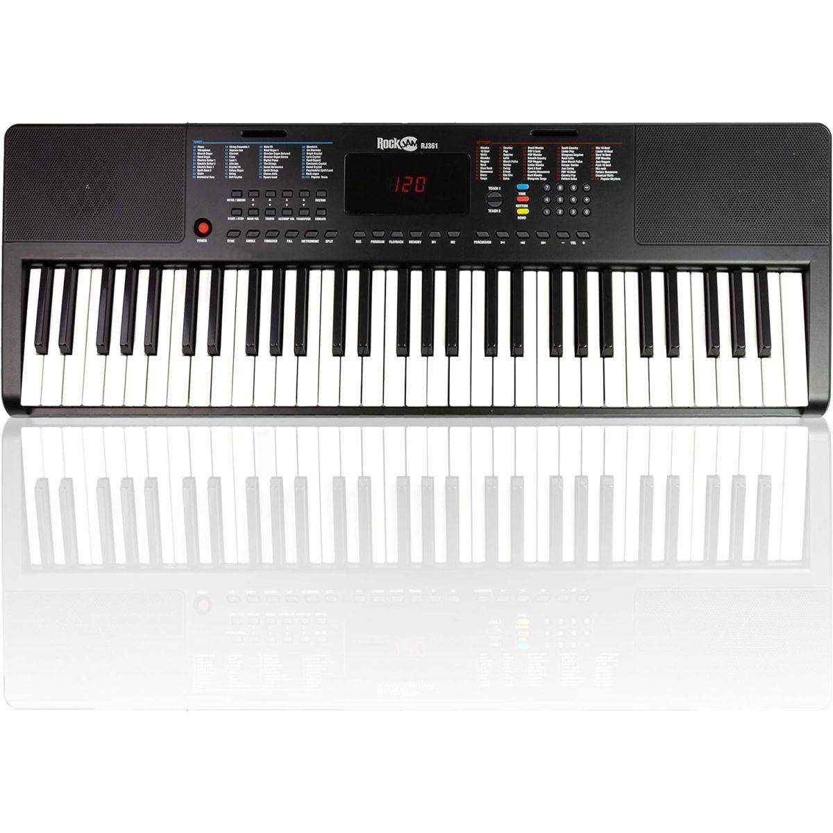 RockJam 61鍵 電子キーボード RJ361 【電源アダプター、譜面台、鍵盤ステッカー、練習用オンラインアプリ付属】