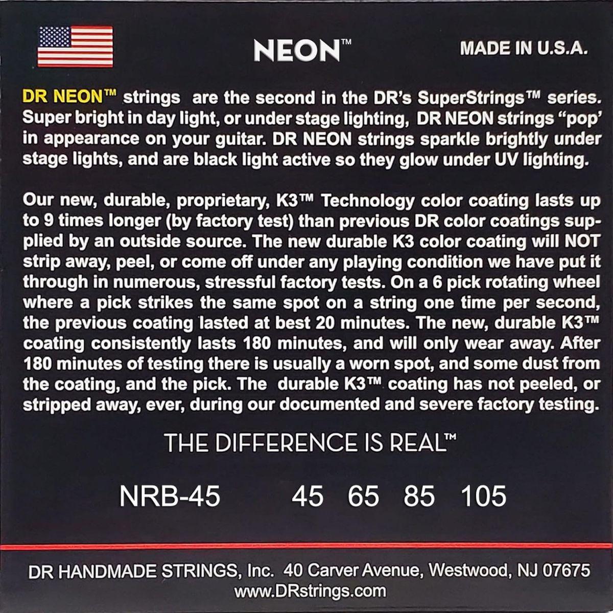 DR ベース弦 NEON ニッケルメッキ レッド カラー コーテッド .045-.105 NRB-45
