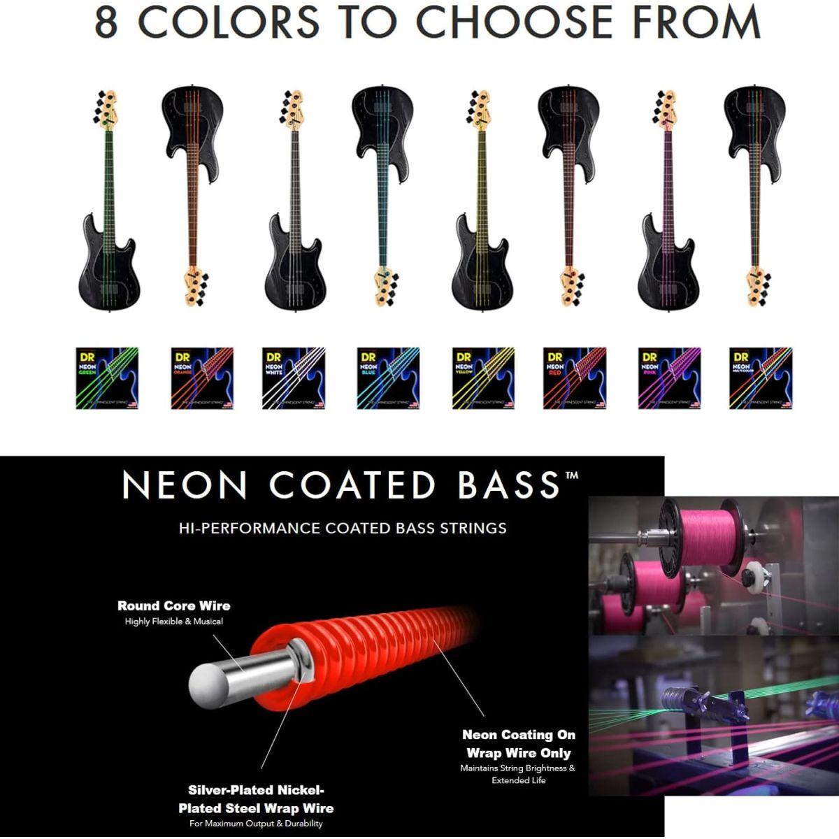DR ベース弦 NEON ニッケルメッキ レッド カラー コーテッド .045-.105 NRB-45