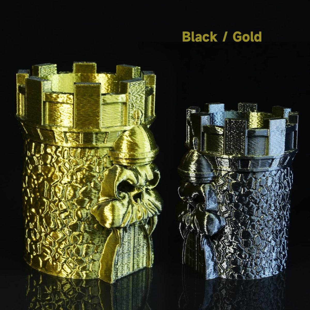 Gratkit シルクデュアルカラーPLAフィラメント 共押出PLAフィラメント 1.75mm -0.03mm 1kg/ロール シルクPLAブラック&ゴールド