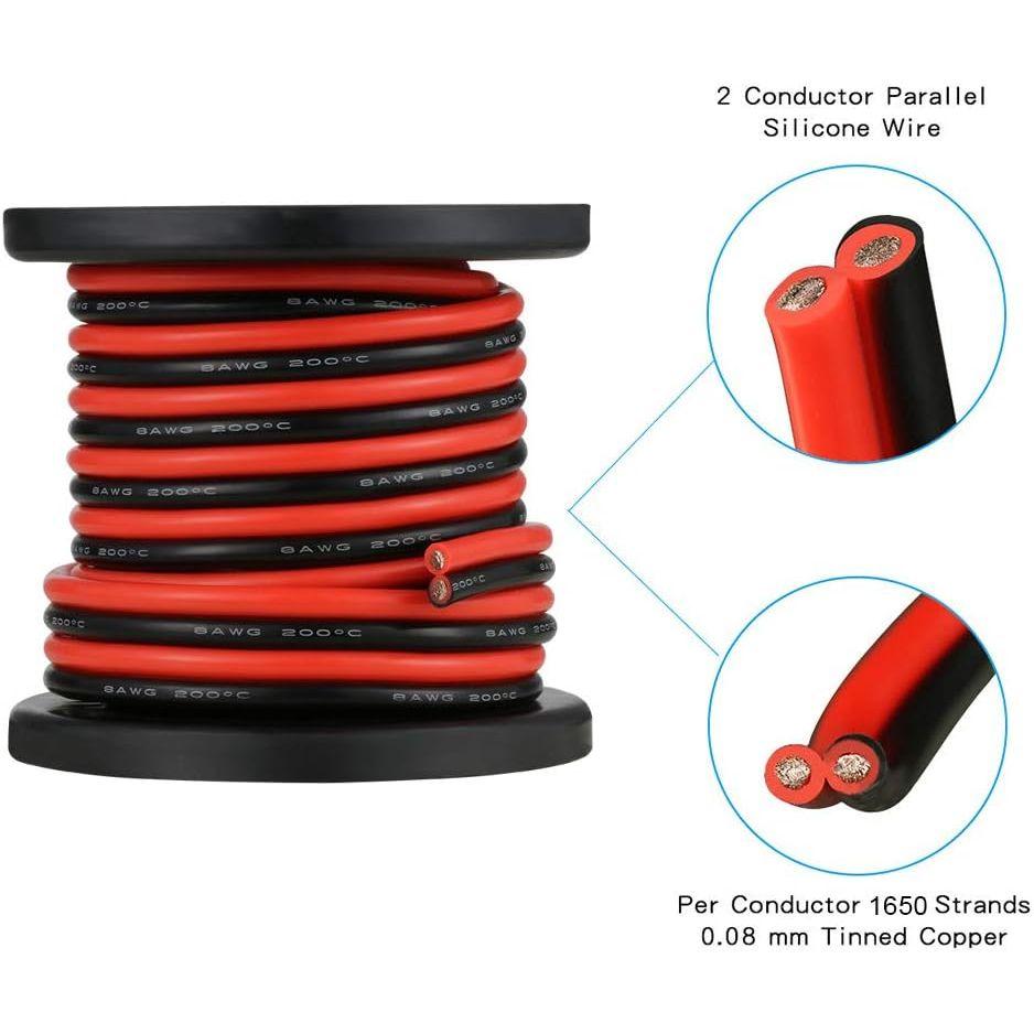 BNTECHGO 8ゲージパラレルのシリコーンワイヤー 8AWG 並行 シリコーン細線 超柔軟性 フレキシブル 分離できる