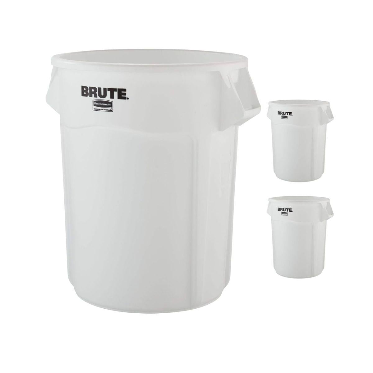 Rubbermaid Commercial Products BRUTE 頑丈な丸型ゴミ箱 55ガロン ホワイト ゴミ箱 家庭/ガレージ/モール/オフィス/スタジアム/バスルーム用 3個パック