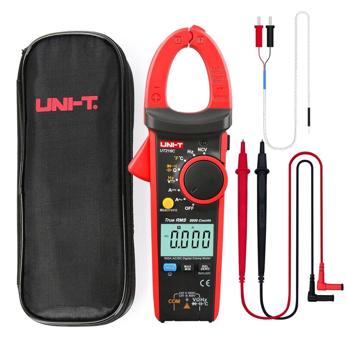 UNI-T デジタル クランプメーター UT216C,600Aオートレンジ 6000カウントAC|DC電流 AC|DC電圧TRMS 抵抗 静電容量 周波数 温度 ダイオード NCV機能付き測定