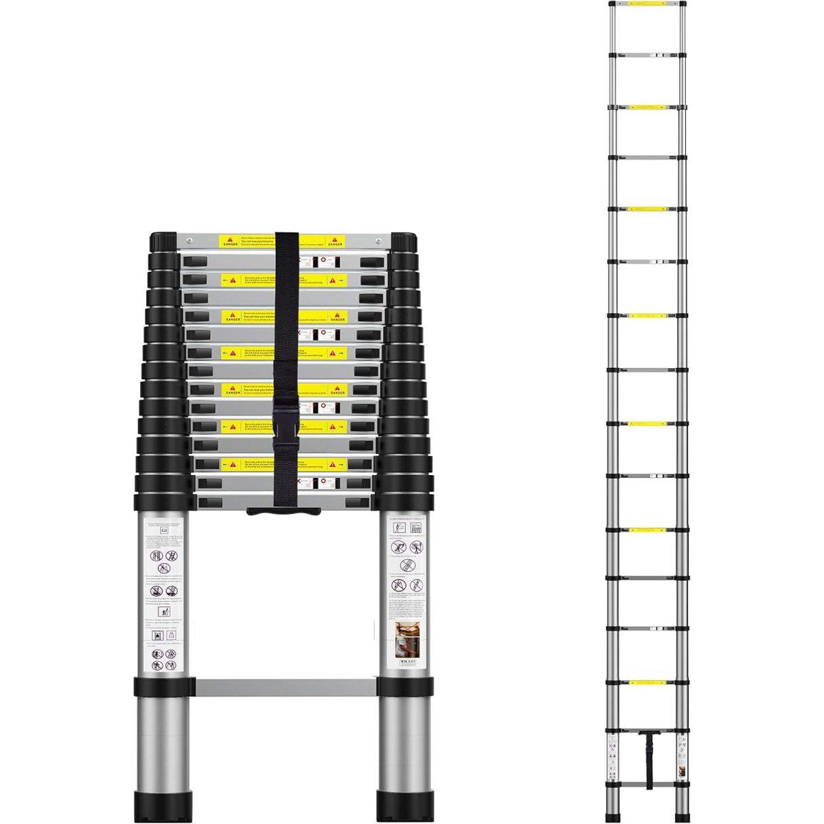 伸縮式延長はしご 15.5フィート アルミニウム 伸縮式はしご キャリーバッグ付き アウトドア 屋内用