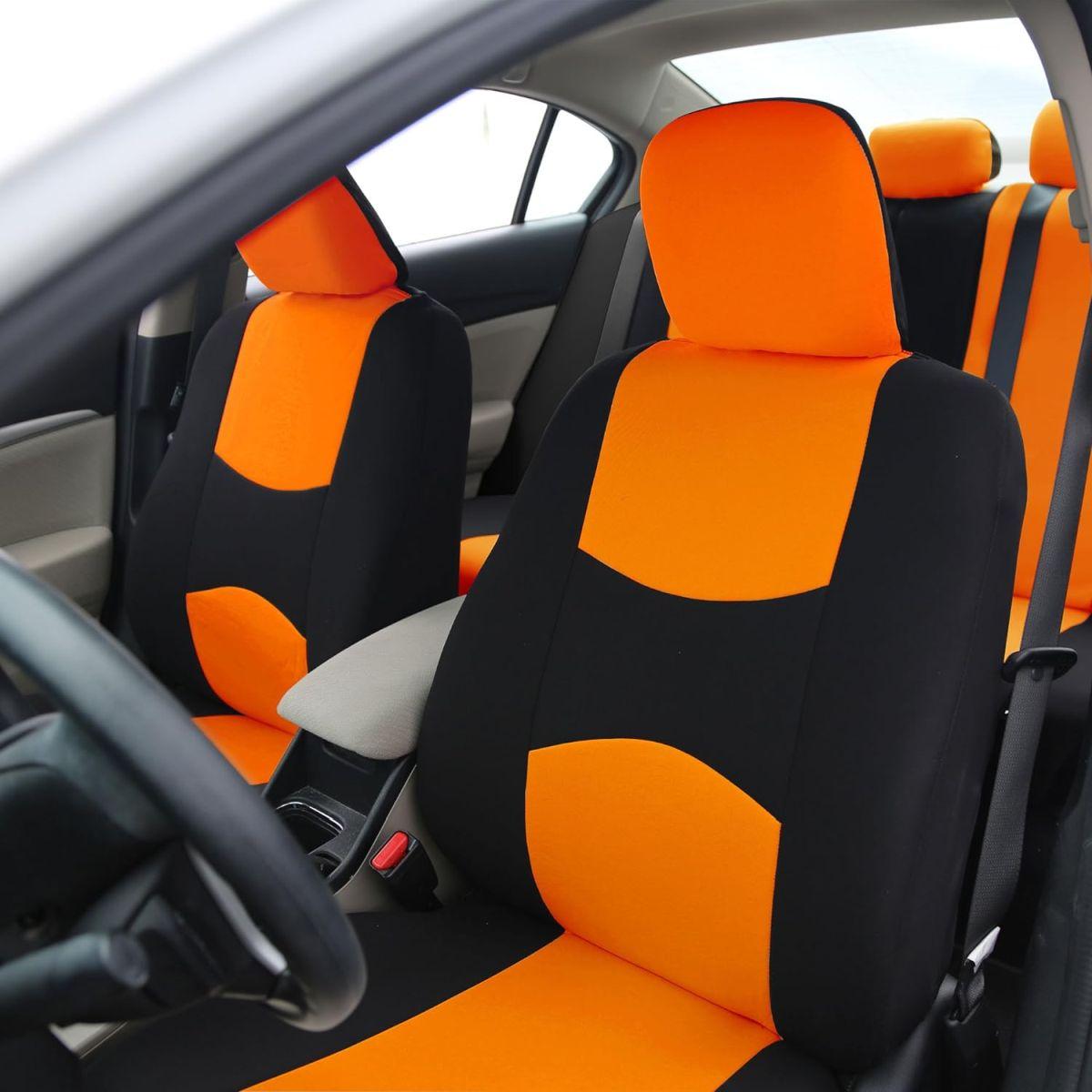 FH Group (エフエイチグループ) 自動車用 シートカバー一式 オレンジ ユニバーサルフィット フラットクロス 布製 多くの車/SUV/トラック/バン対応 FB050ORANGE114