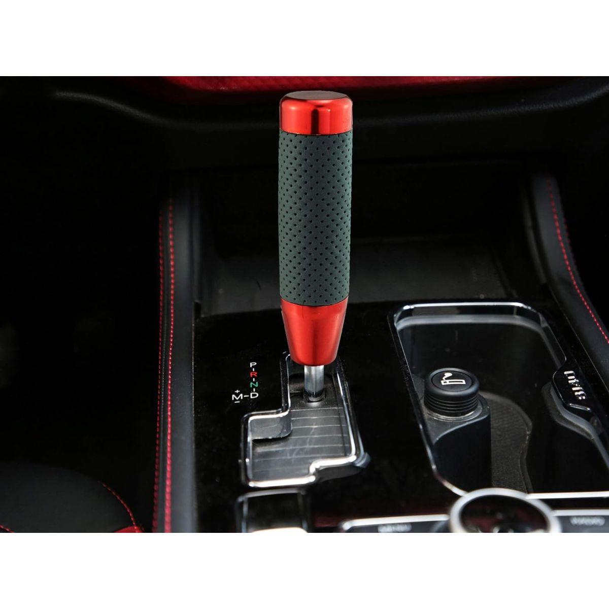 Abfer 重み付きシフトノブ レザーカーギアスティック シフターハンドルアダプター ショートシフトレバーノブ ほとんどの車両トラック用 レッド