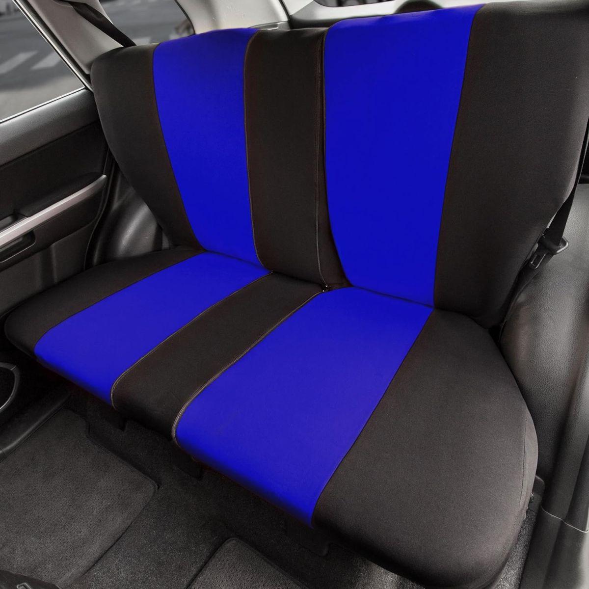 FH Group カーシートカバー 後部座席用クロス用 ユニバーサルフィット リアシートカバー 後部スプリットベンチ付き カーシートプロテクター 犬と子供用 車内アクセサリー SUV セダン/バン用 ブルー