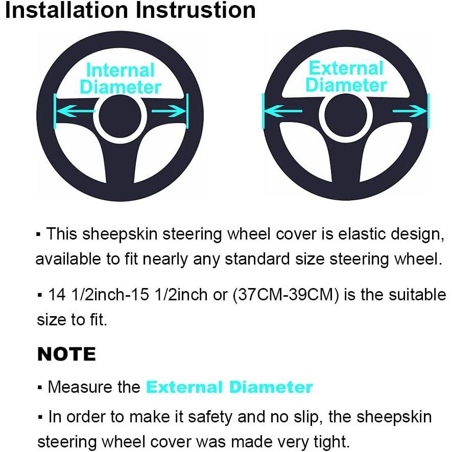 ふわふわファー ウール シープスキン カーハンドルカバー ファジープロテクター ユニバーサルステアリングホイール用 15インチ 滑り止め 快適 豪華 ソフトな質感 (サドルブラウン)