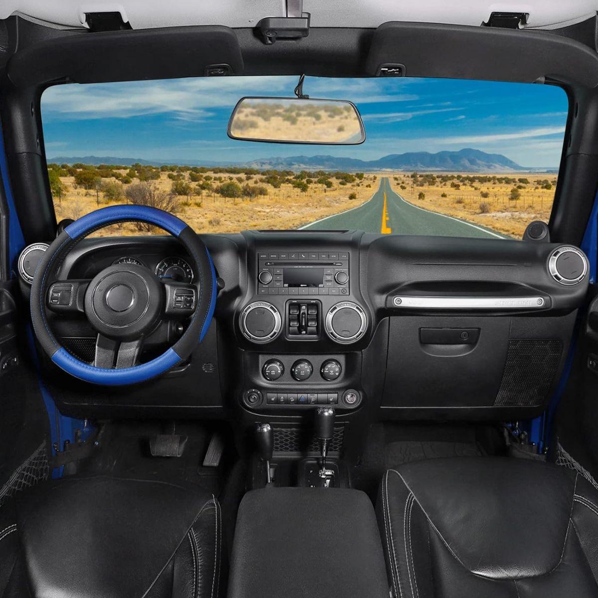 SEG?Direct?ハンドルカバー?自動車用ステアリングカバー マイクロファイバー革 Lサイズ 外径39.5-40.5cm ブラック/ブルー