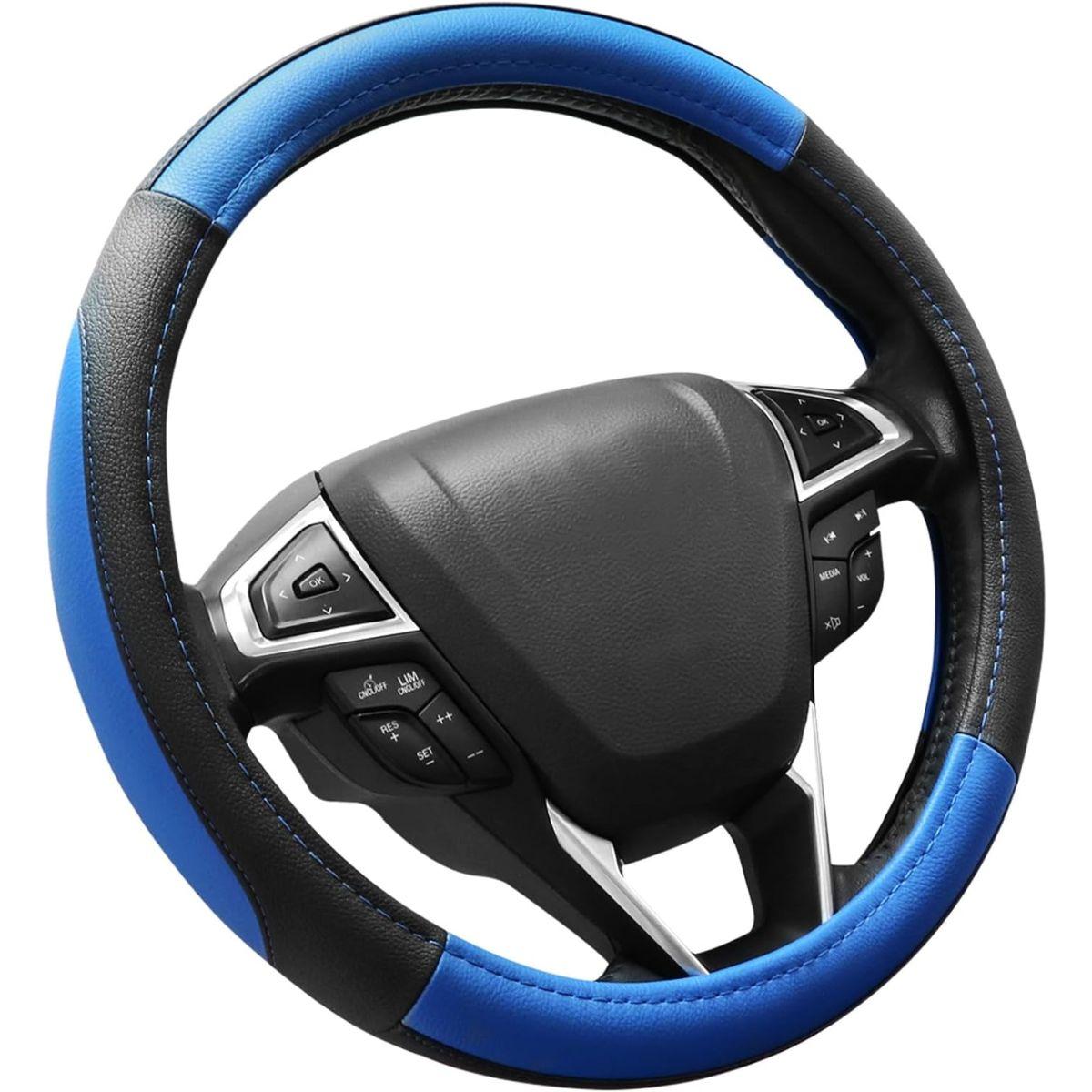 SEG?Direct?ハンドルカバー?自動車用ステアリングカバー マイクロファイバー革 Lサイズ 外径39.5-40.5cm ブラック/ブルー