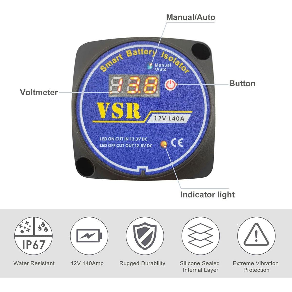 デュアルバッテリーアイソレーター 12V 140Amp 手動および自動モード 電圧感知リレー VSR RV マリンカー 車 トラック キャラバン オフロード キャンパー ヨット ATV UTV ボートに対応