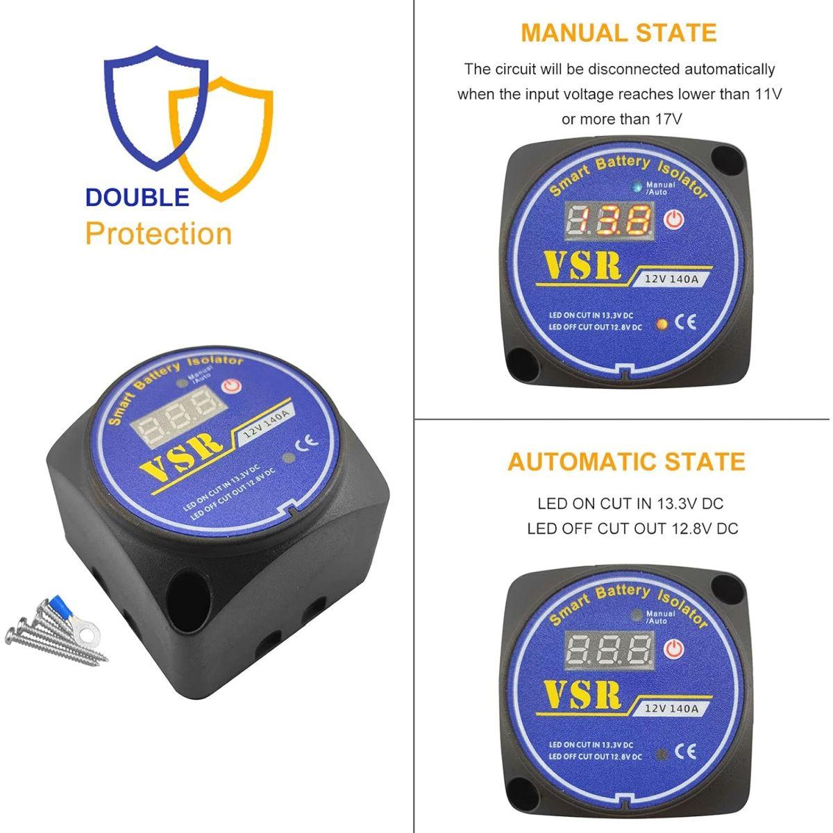 デュアルバッテリーアイソレーター 12V 140Amp 手動および自動モード 電圧感知リレー VSR RV マリンカー 車 トラック キャラバン オフロード キャンパー ヨット ATV UTV ボートに対応