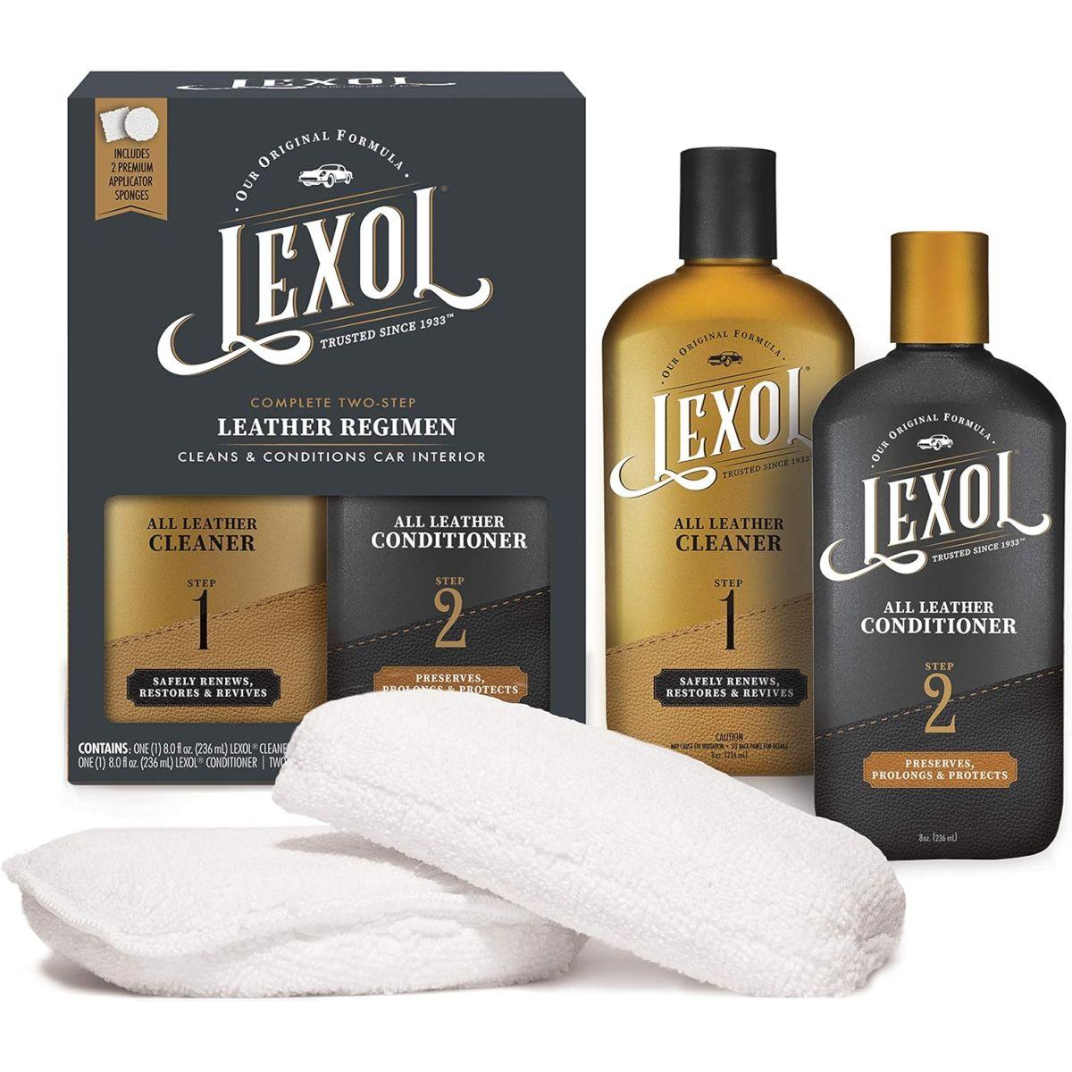 Lexol (レクソル) コンディショナークリーナーキット カーレザー 家具 靴 バッグ アクセサリーに使用 素早く簡単なステップレジメン 8オンスボトル 2つの塗布スポンジ付き