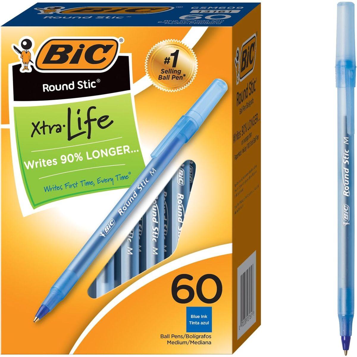 BIC ラウンドスティック エクストラライフボールペン 中字 (1.0mm) ブルー 60本入り (GSM609-ブルー) 1パック