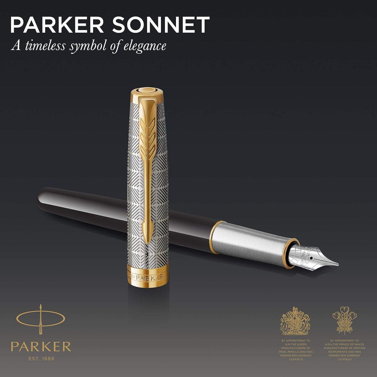 PARKER パーカー 万年筆 ソネット プレミアム メタル&ブラックGT 細字 18金ペン先 ギフトボックス入り 正規輸入品 2119784