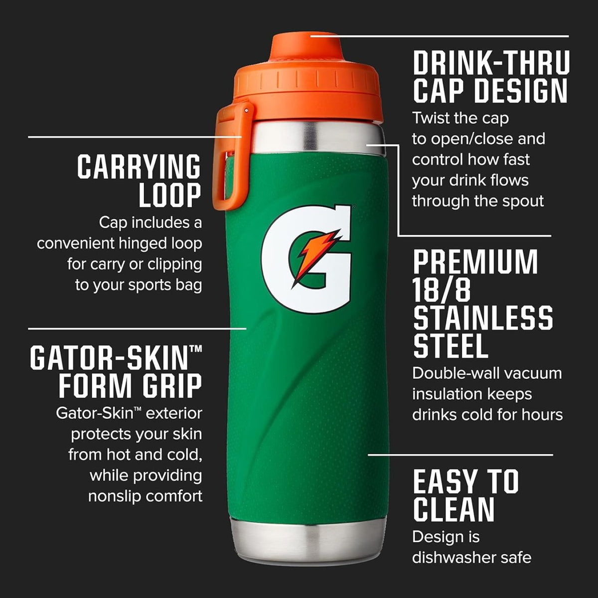 ゲータレード ボトル Gatorade ステンレス スポーツボトル 26oz(約770ml) 二重壁断熱 ★グリーン★
