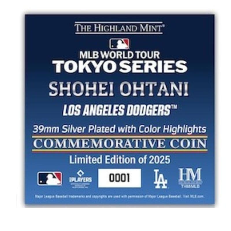 大谷翔平 記念コイン ドジャース東京ドーム 開幕戦 2025 大谷選手 × MLBワールドツアー東京シリーズ 限定シルバーミントコイン MLB World Tour Tokyo Series