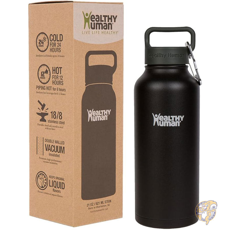 ヘルシーヒューマン ステンレススチール ウォーターボトル 二重壁真空断熱ウォーターサーモス 946ml 32oz-pure-black