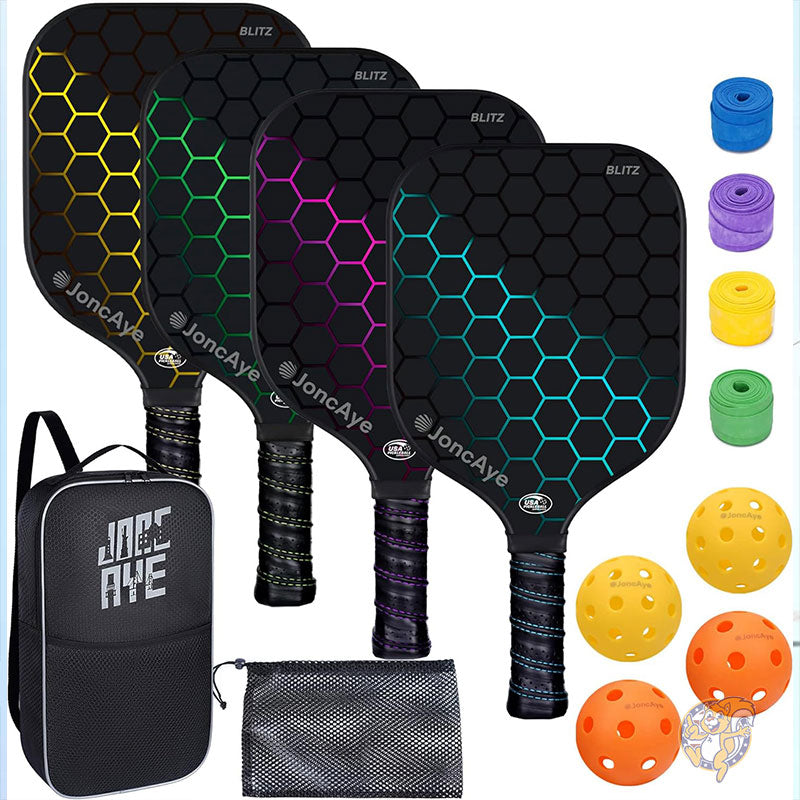 ピックルボール パドル ラケットセット ボール付き USAPA 承認 スポーツ FG-HEX-4PK JoncAye ジョンカイ