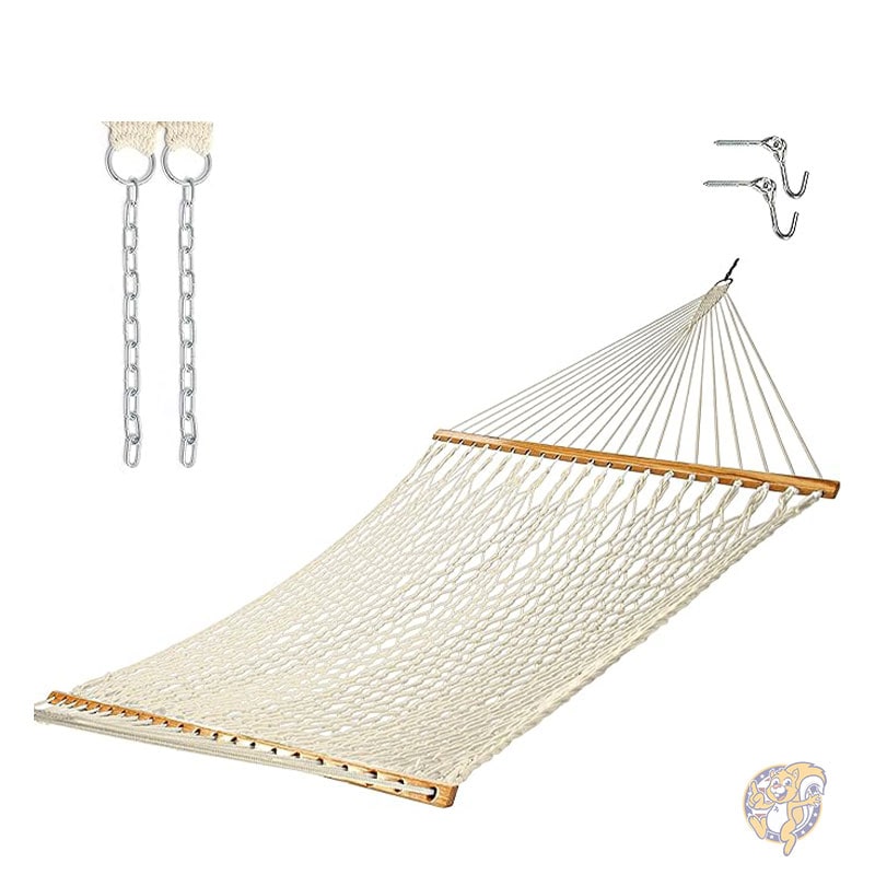 ハンモック 手編みコットン ロープ 4m 延長チェーンとツリー フック付き 2 人用 PC-13 Castaway Hammocks