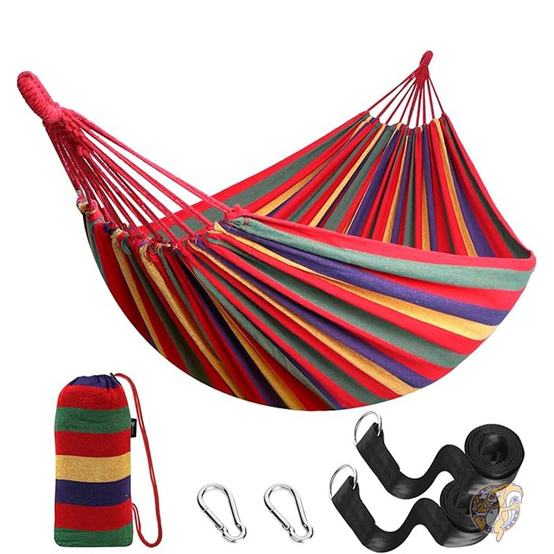 ガーデン コットン ハンモック ツリーストラップ付き キャンプ AY-Stripe-Hammock-Red-0001 Anyoo