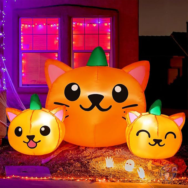 ハロウィン デコレーション インフレータブル カボチャ 猫 1.5m 内蔵LED付き ハロウィーン 69264 COMIN カミン