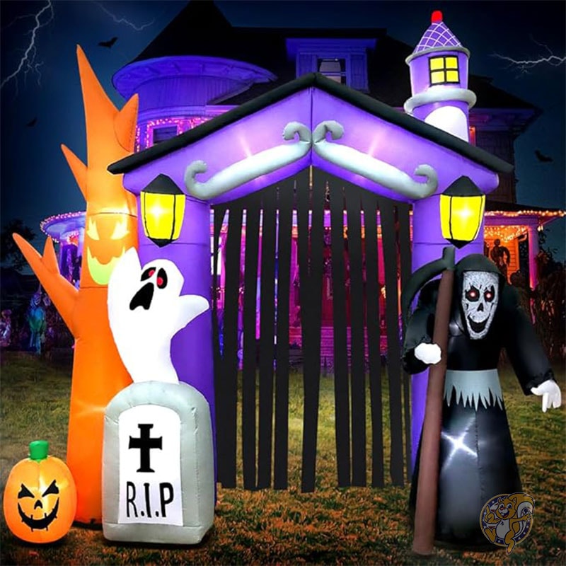 ハロウィン デコレーション インフレータブル お化け屋敷 城 アーチ 装飾 LEDライト付き 大きい ハロウィーン飾り