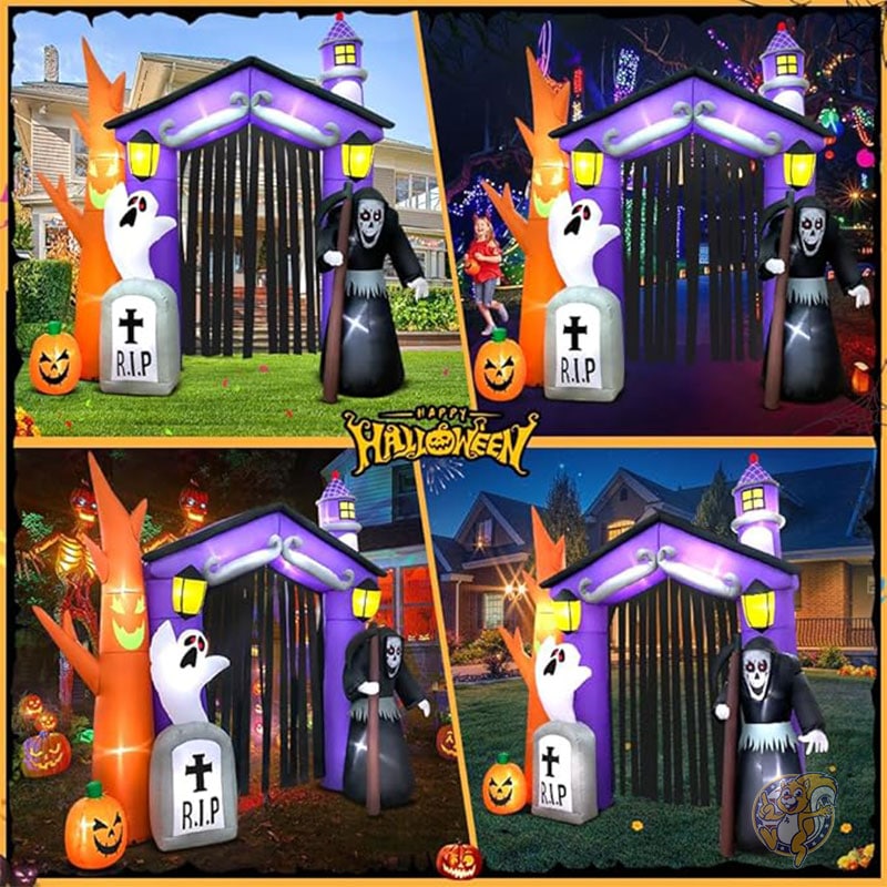ハロウィン デコレーション インフレータブル お化け屋敷 城 アーチ 装飾 LEDライト付き 大きい ハロウィーン飾り