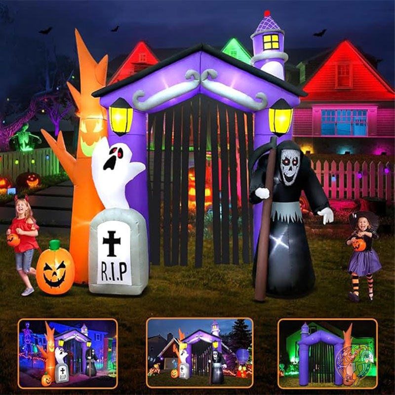 ハロウィン デコレーション インフレータブル お化け屋敷 城 アーチ 装飾 LEDライト付き 大きい ハロウィーン飾り
