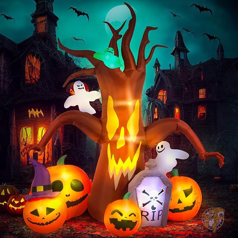 ハロウィン インフレータブル デコ 2.4m デッドツリー LEDライト ハロウィーン デコレーション