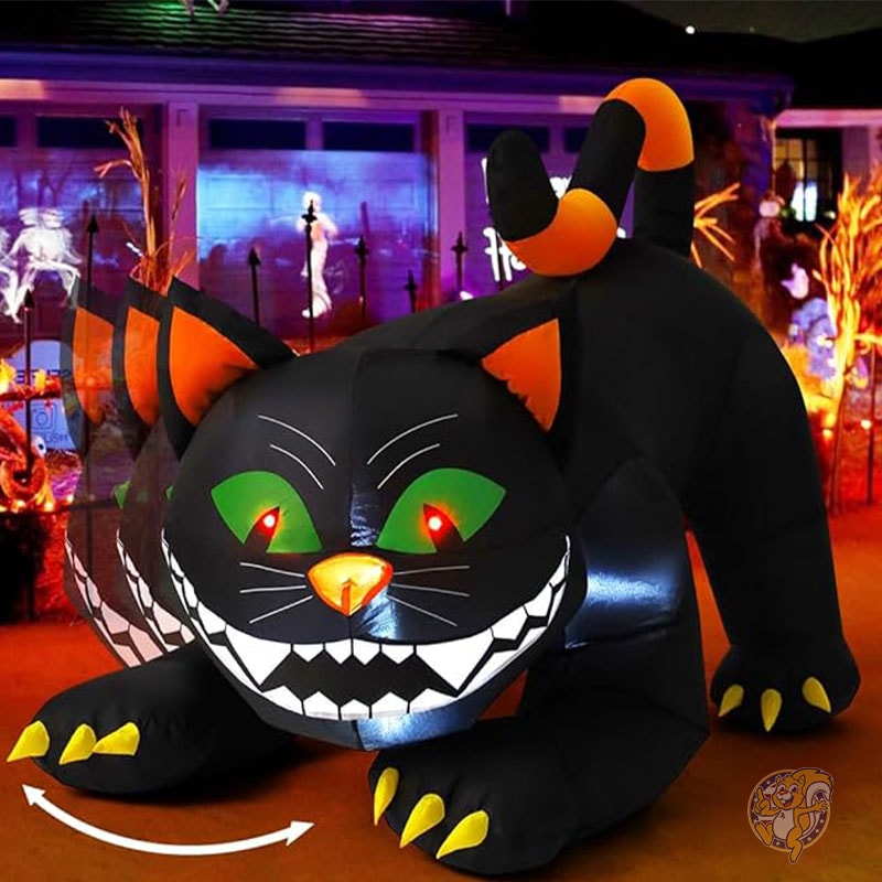 ハロウィン デコレーション インフレータブル 黒猫 屋外装飾 1.8m 大型猫 動く頭 LEDライト内蔵 ハロウィーン 69322 COMIN カミン
